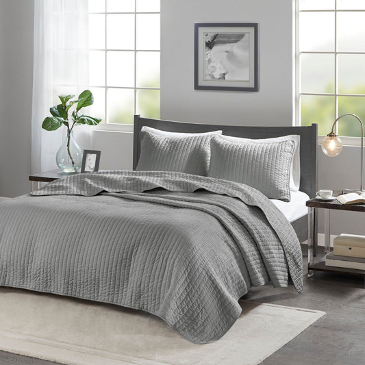 Keaton - Reversible Coverlet Set - Gray Madison Park