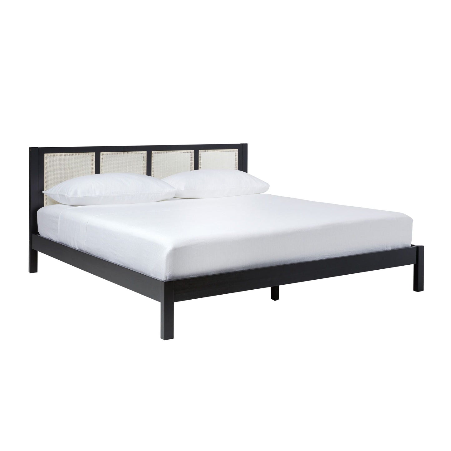 King Bed With Rattan Panel Headboard - Black Walker Edison