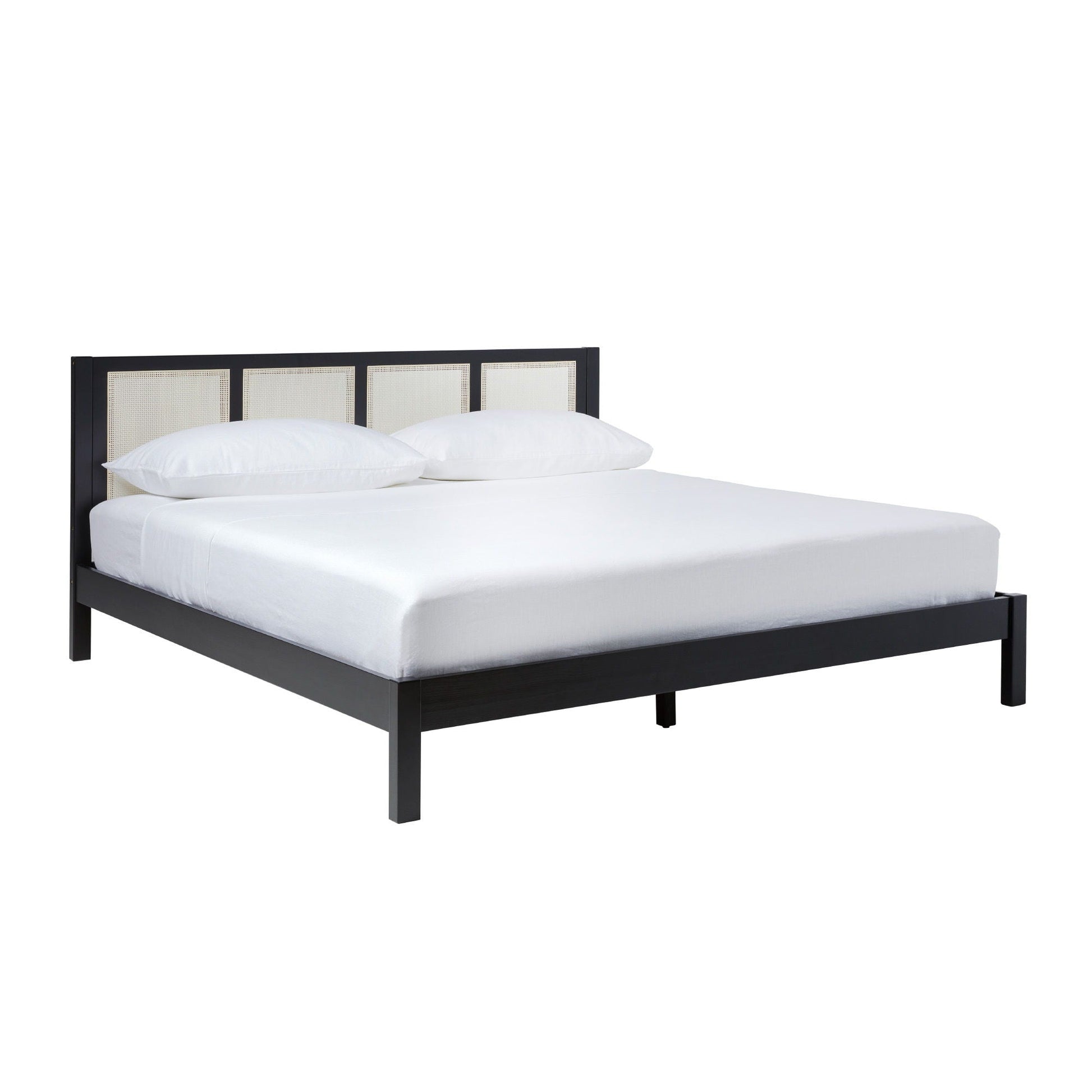 King Bed With Rattan Panel Headboard - Black Walker Edison