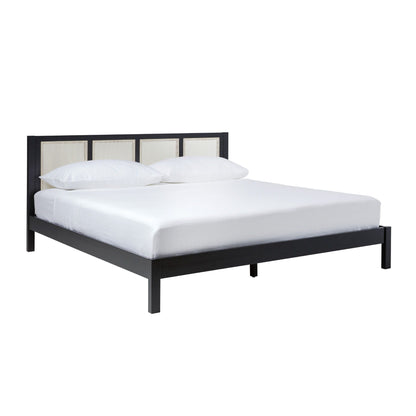 King Bed With Rattan Panel Headboard - Black Walker Edison