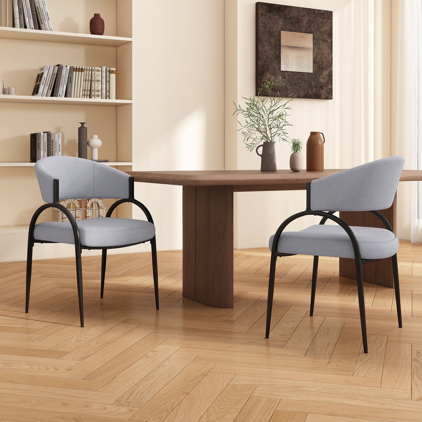 Contemporary Upholstered Dining Chairs With Metal Legs (Set of 2) Noble House