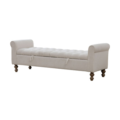 Modern Upholstered Storage Bench With Rolled Armrests] Home Essentials
