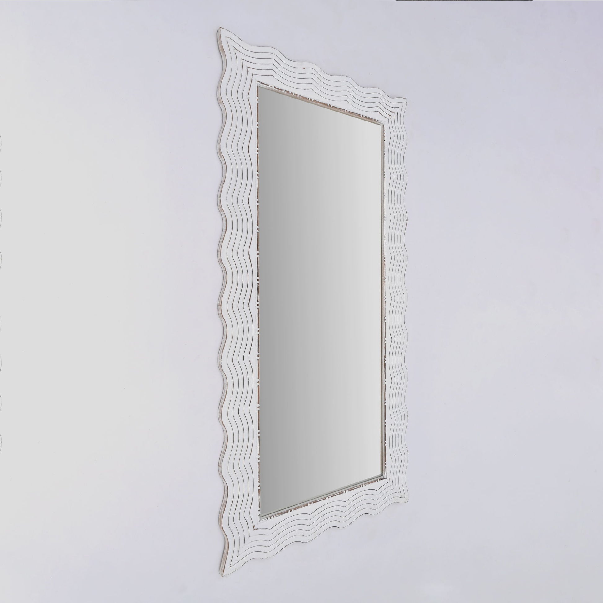 Handcarved Wave Design Rectangle Mirror Accent Enhancing Space - Antique White Daily Nest