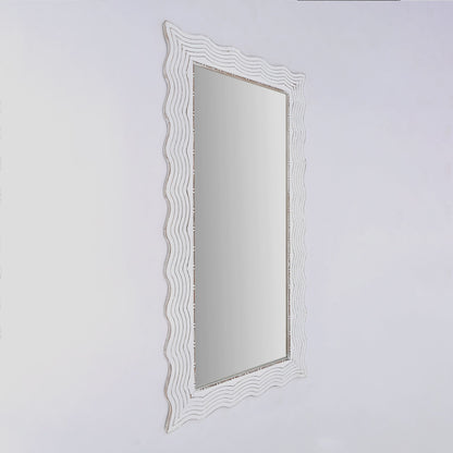 Handcarved Wave Design Rectangle Mirror Accent Enhancing Space - Antique White Daily Nest