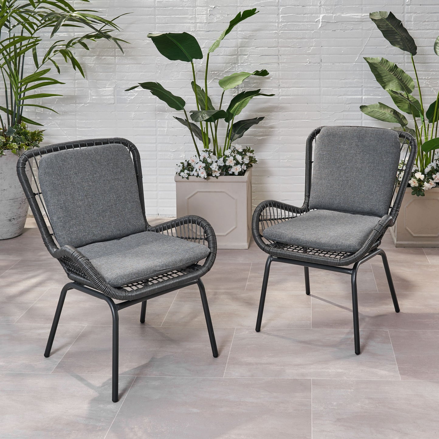 Outdoor Wicker Club Chair With Cushions (Set of 2) Noble House