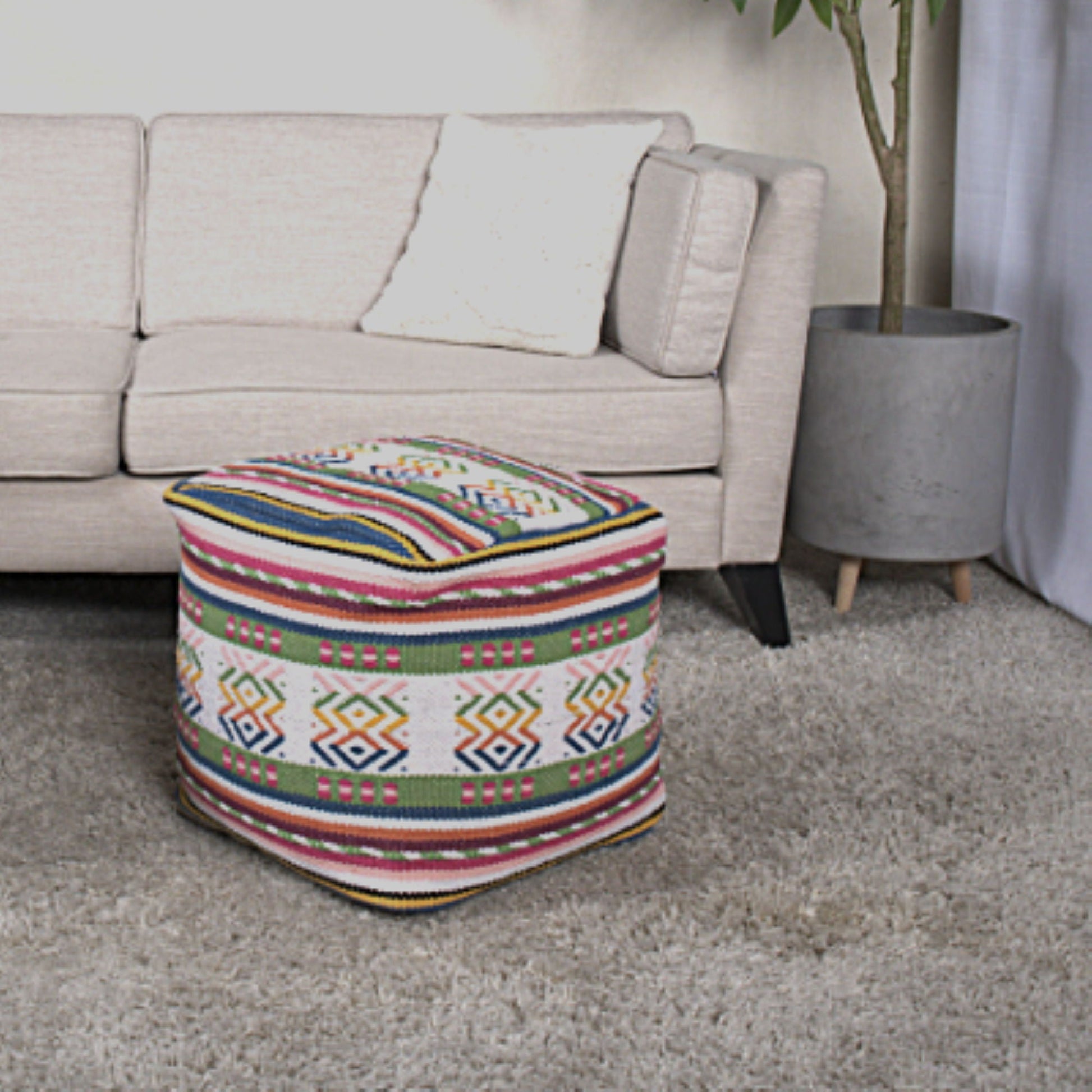 Inca - Handcrafted Peruvian Print Square Pouf Ottoman - Multicolor Home Essentials