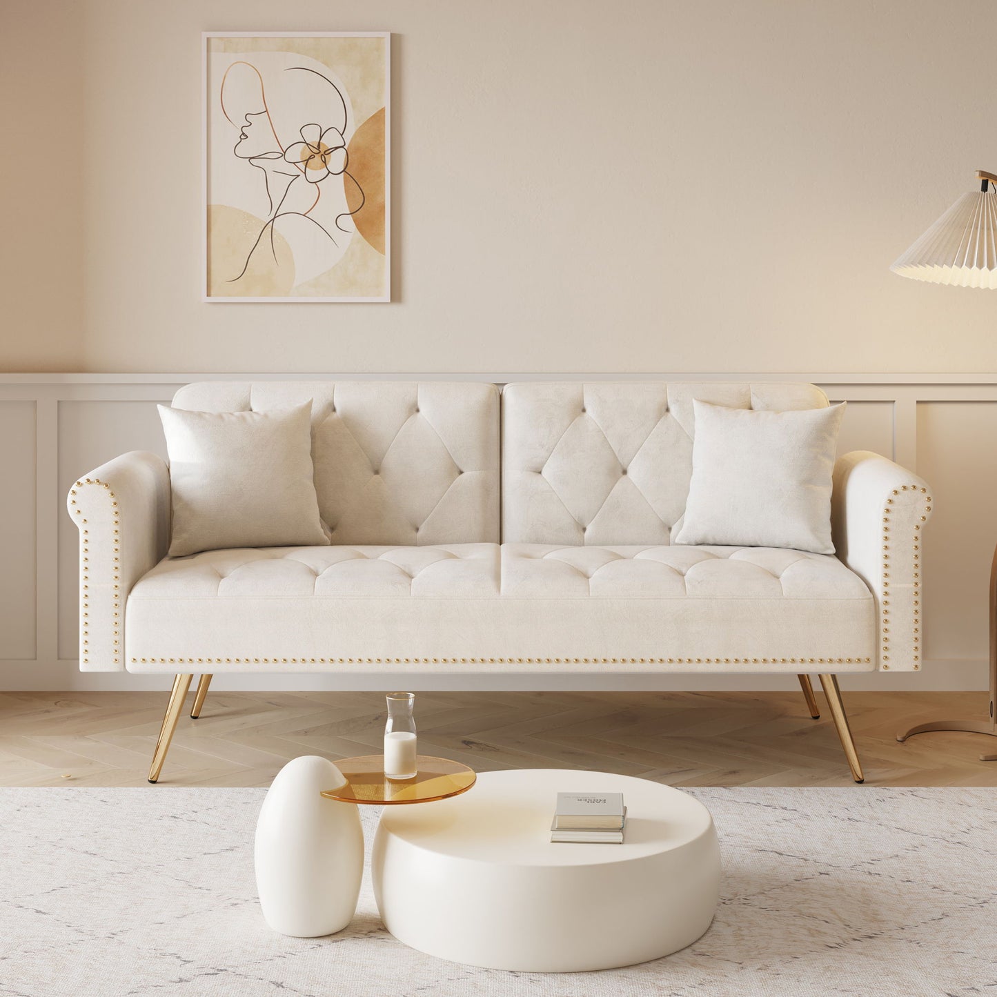 Luxurious Velvet Sofa Bed With Nail Head Trim And Matching Pillow Home Essentials