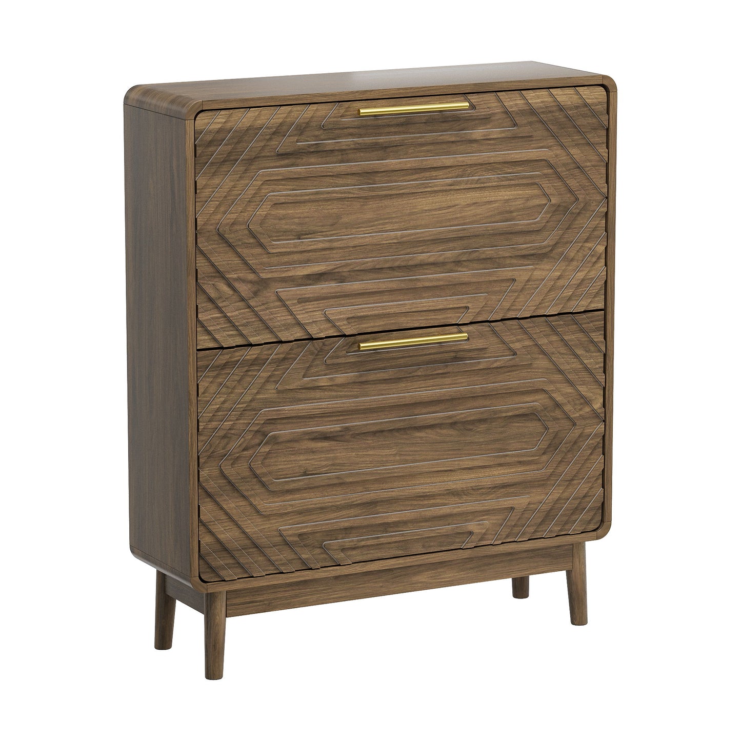 Freestanding Shoe Cabinet With 2 Flip Top Drawers For Entryway - Walnut Home Essentials