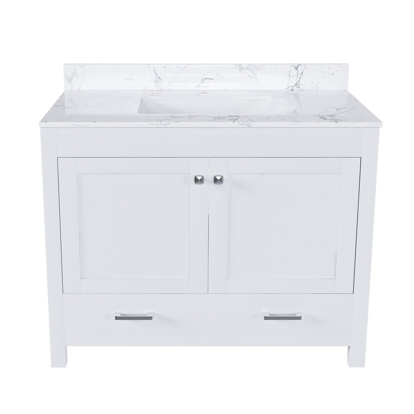 43" Bathroom Vanity With Artificial Marble Carrara Top Set, Multi Functional Cabinet With Doors And Drawer - White Home Essentials