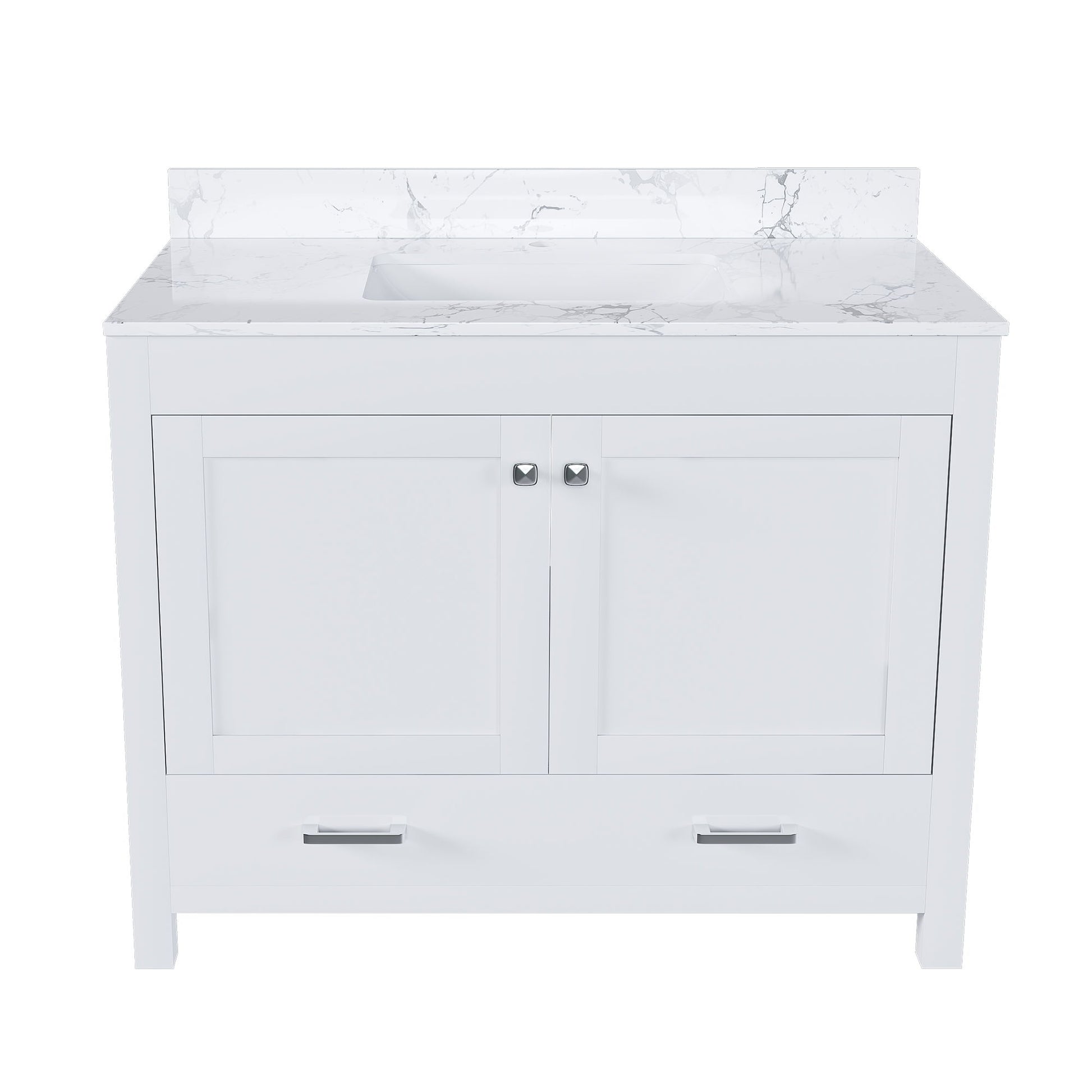 43" Bathroom Vanity With Artificial Marble Carrara Top Set, Multi Functional Cabinet With Doors And Drawer - White Home Essentials