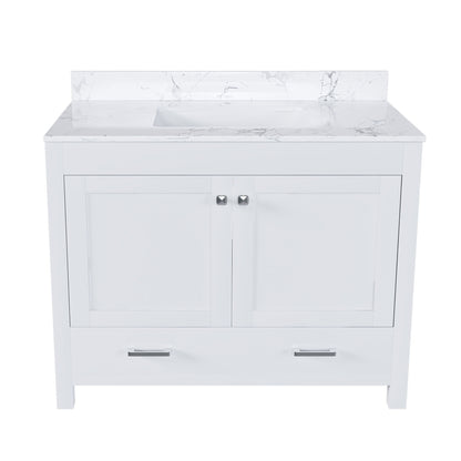 43" Bathroom Vanity With Artificial Marble Carrara Top Set, Multi Functional Cabinet With Doors And Drawer - White Home Essentials