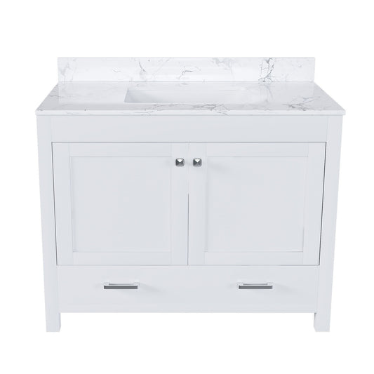 43" Bathroom Vanity With Artificial Marble Carrara Top Set, Multi Functional Cabinet With Doors And Drawer - White Home Essentials