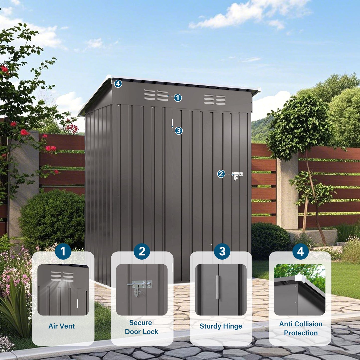 5 X 3 Ft Durable Metal Shed Outdoor Storage Shed With Pitched Roof And Lockable Door - Gray Daily Nest