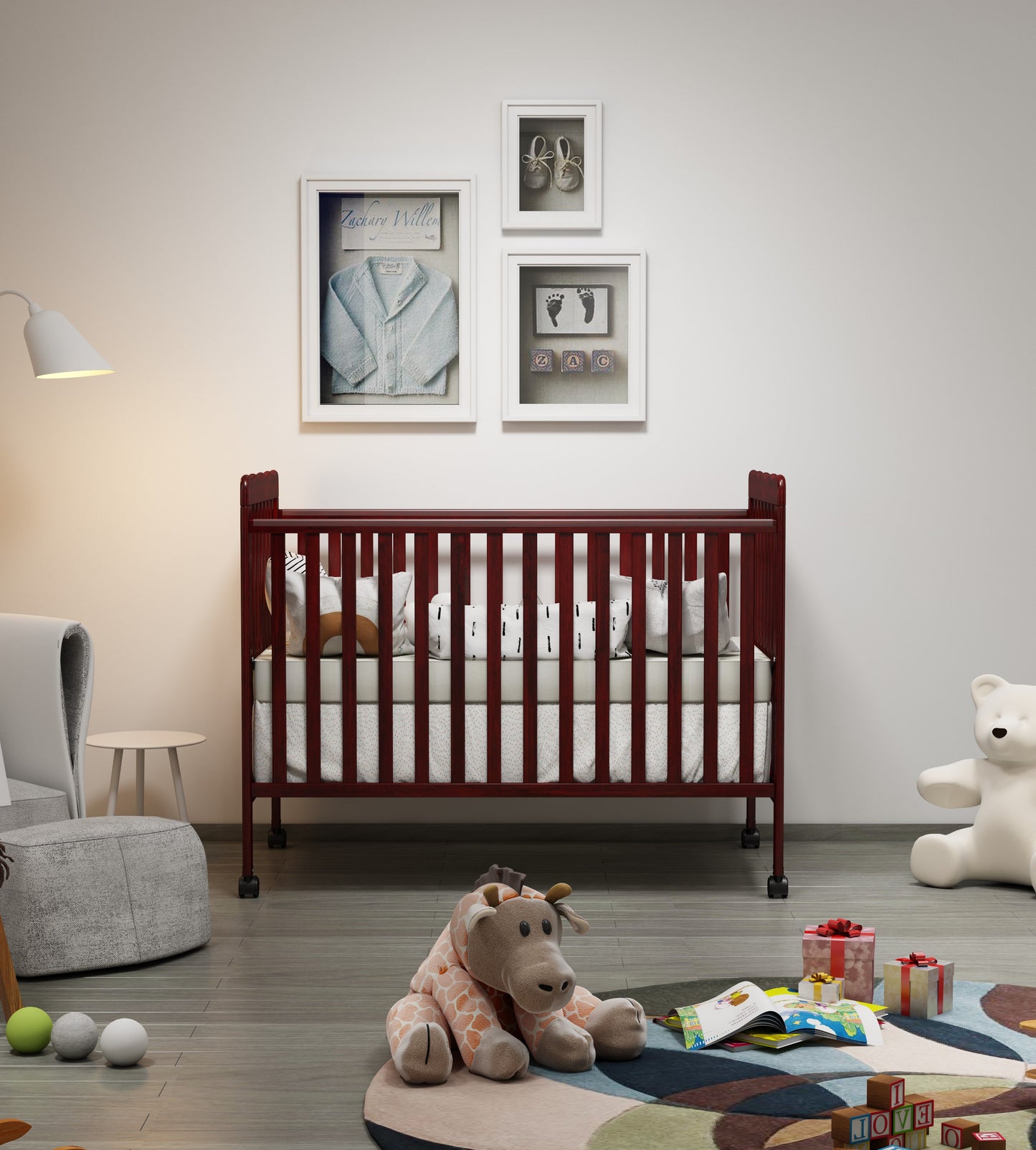 Crib 3 In 1 Convertible, Made Of Sustainable Pinewood, Non Toxic Finish, Comes With Locking Wheels, Wooden Nursery Furniture