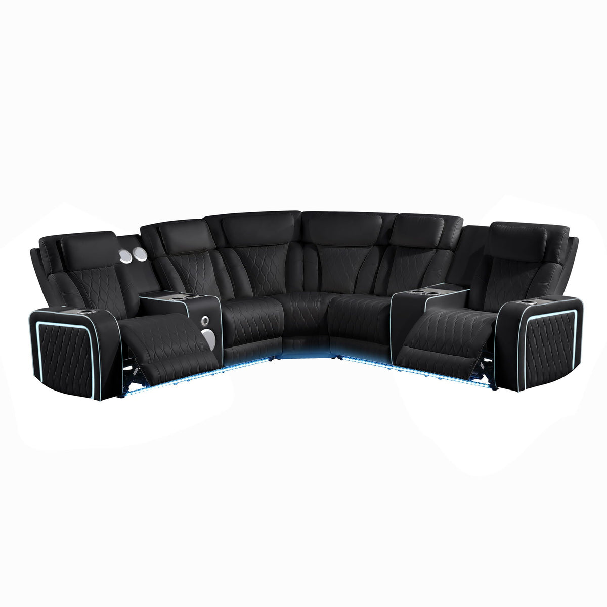 Electra - Power Recliner Sectional Sofa With Power Headrests, Console Loveseats, Wedge, LED Light Strip, Speakers Matrix Furniture Group