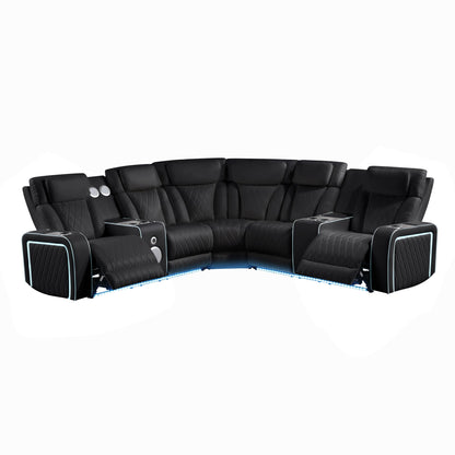 Electra - Power Recliner Sectional Sofa With Power Headrests, Console Loveseats, Wedge, LED Light Strip, Speakers Matrix Furniture Group