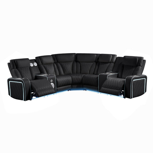 Electra - Power Recliner Sectional Sofa With Power Headrests, Console Loveseats, Wedge, LED Light Strip, Speakers Matrix Furniture Group
