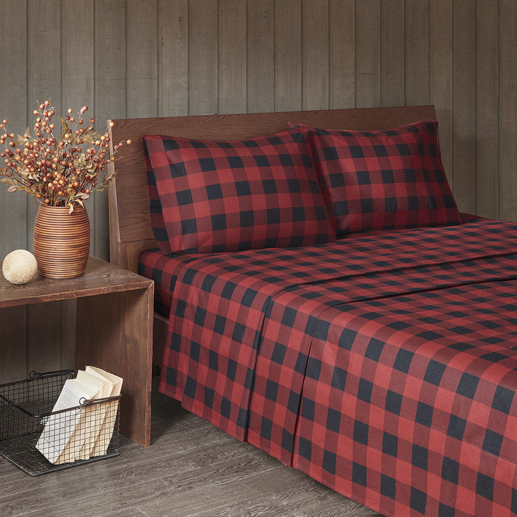 California King Sheet Set - Red / Black Buffalo Check Woolrich