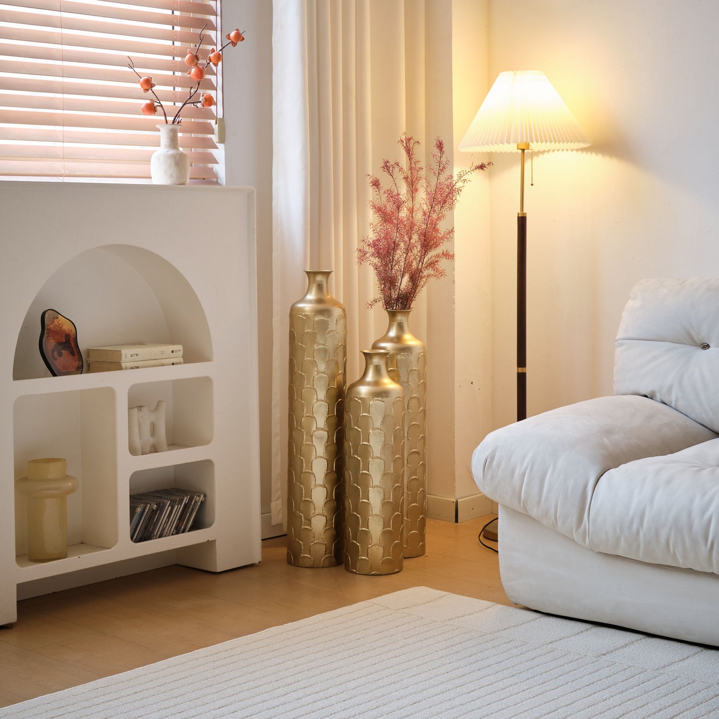 Floor Metal Vases Decorated White Metal Vases (Set of 3) Gorgeous Home Decoration Large Glazed Metal Vases - Golden Daily Nest