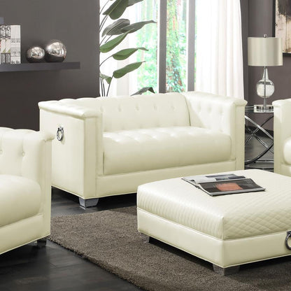 Chaviano - Upholstered Track Arm Loveseat - Pearl White CoasterElevations