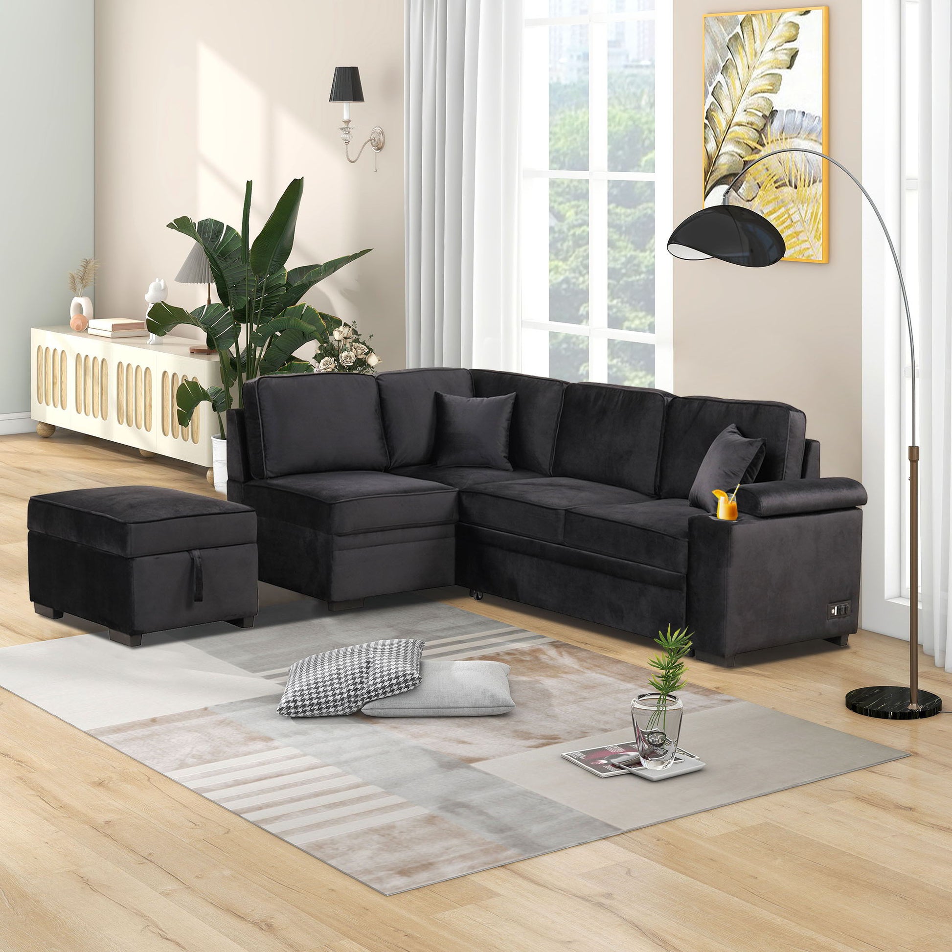 Sleeper Sofa Bed, 2 In 1 Pull Out Sofa Bed L Shape Couch With Storage Ottoman For Living Room, Bedroom Couch And Small Apartment Hearth and Haven