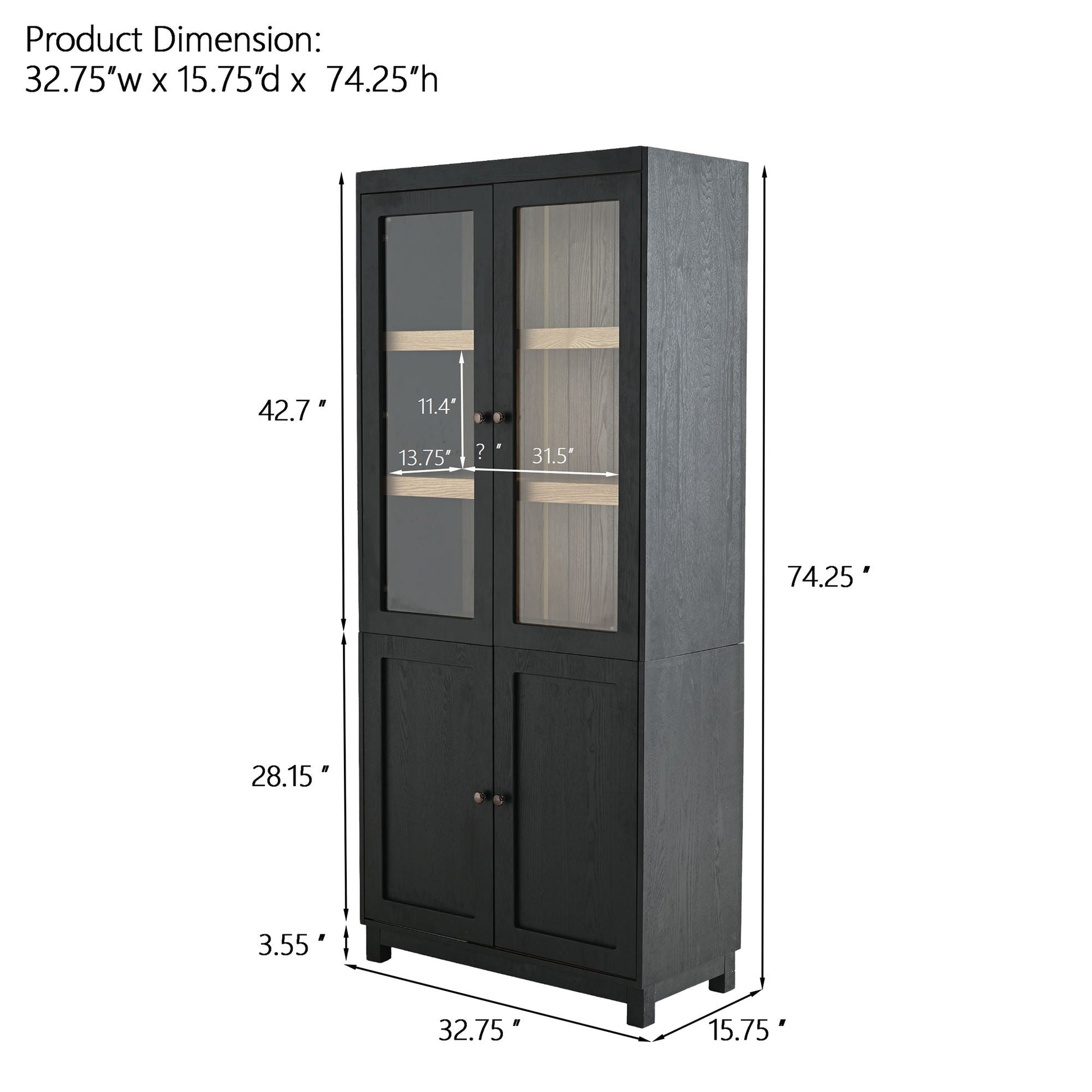 Mid Century Modern Style Tall Display Cabinet With Glass Doors For Collectibles - Black Hearth and Haven