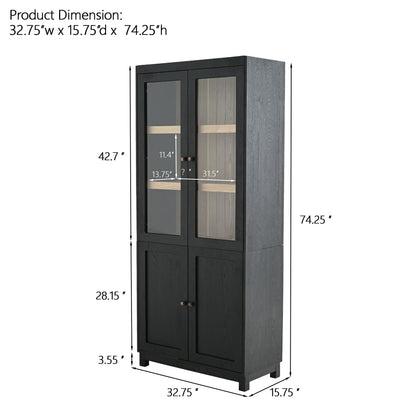 Mid Century Modern Style Tall Display Cabinet With Glass Doors For Collectibles - Black Hearth and Haven