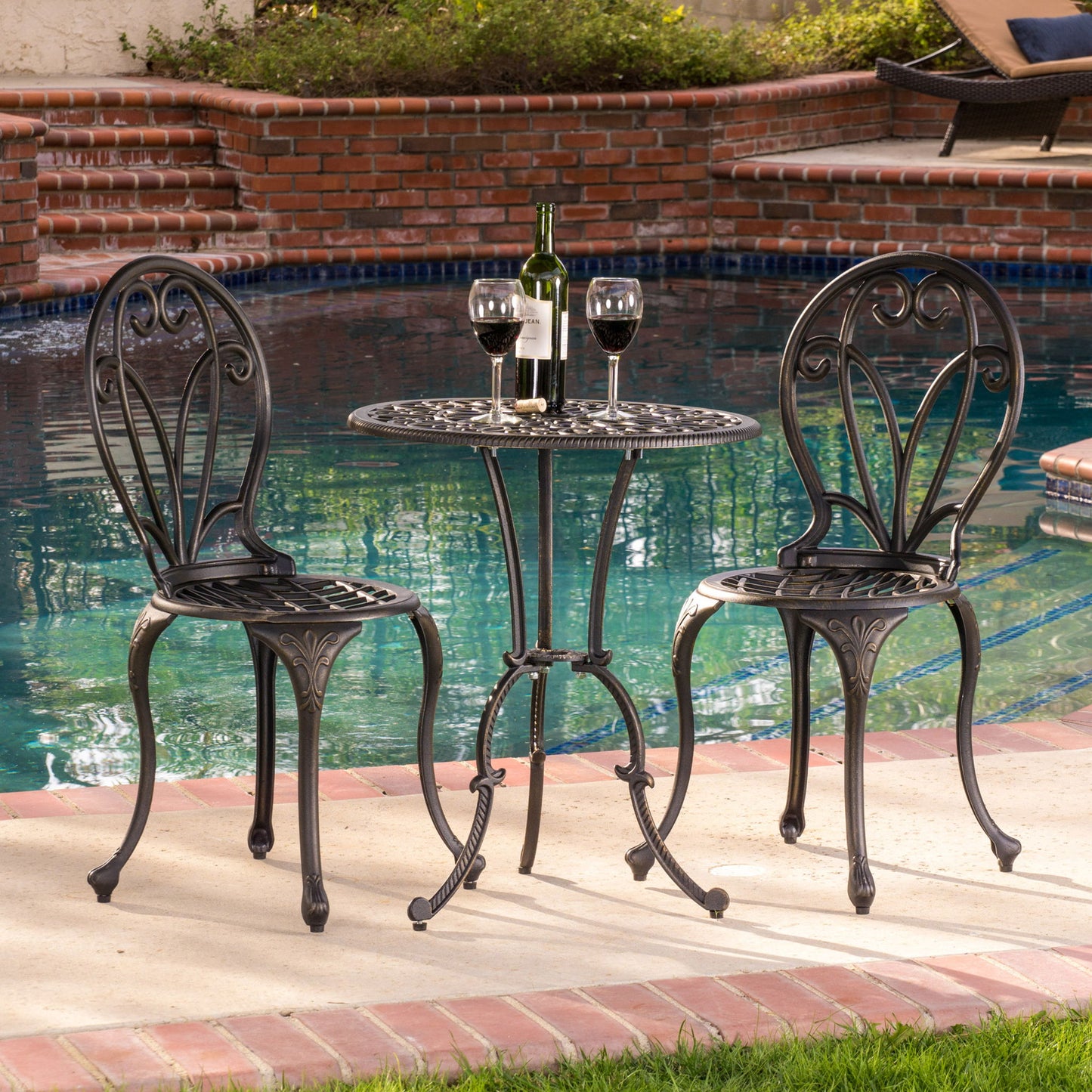 Thomas - 3 Pieces Cast Bistro Set - Black / Gold Noble House