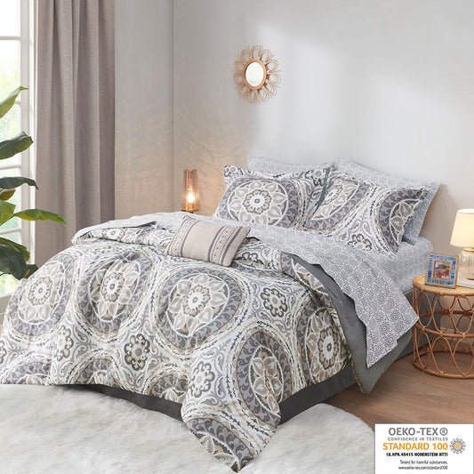 Serenity - California King Complete Comforter And Sheet Set - Taupe