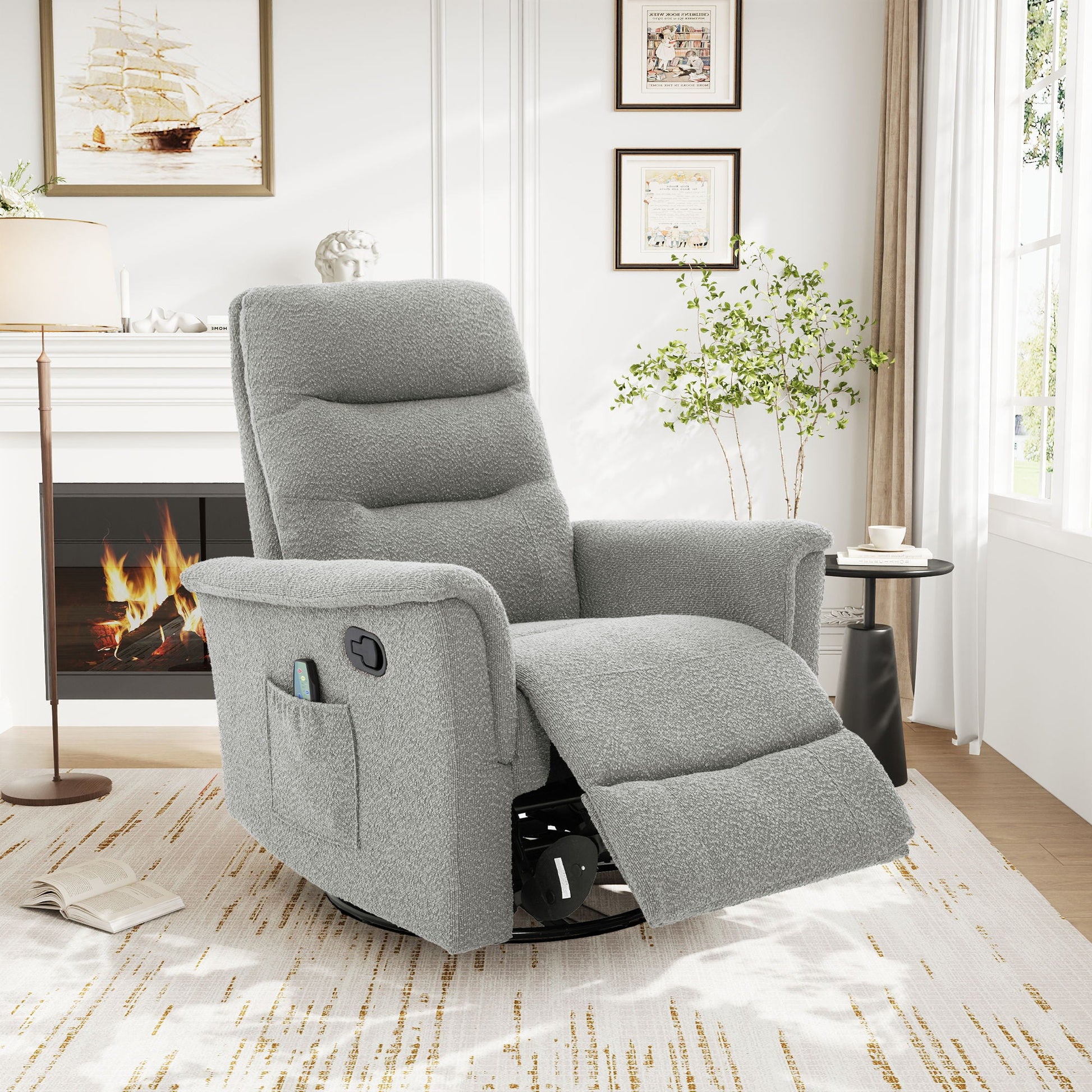 Manual Recliner Chair With 8 Point Massage And Swivel Function Noble House