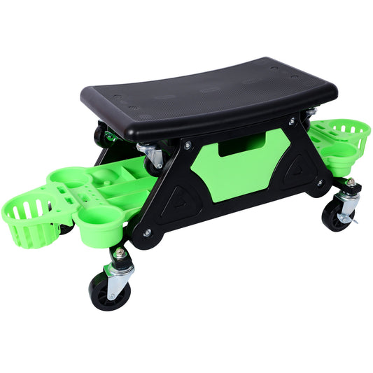 Rolling Detailing Creeper Seat With Wheels, Removable Tool Trays, 300 Lbs Capacity - Green Daily Nest