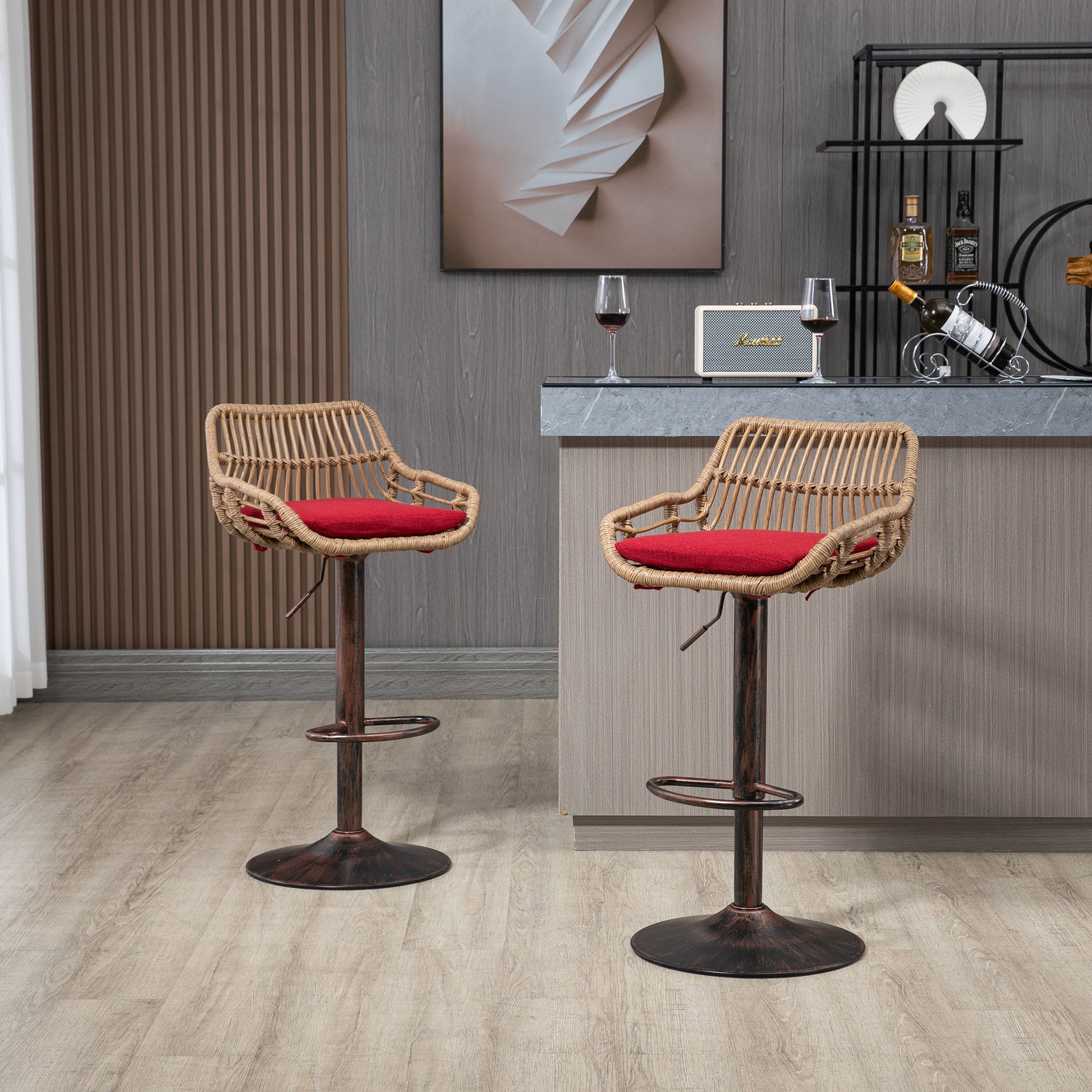 Modern Swivel Bar Stools Adjustable Counter Chairs With Footrest (Set of 2) Home Essentials