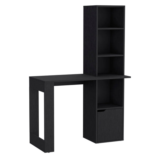 Writing Desk With Bookcase And Cabinet - Black Home Essentials