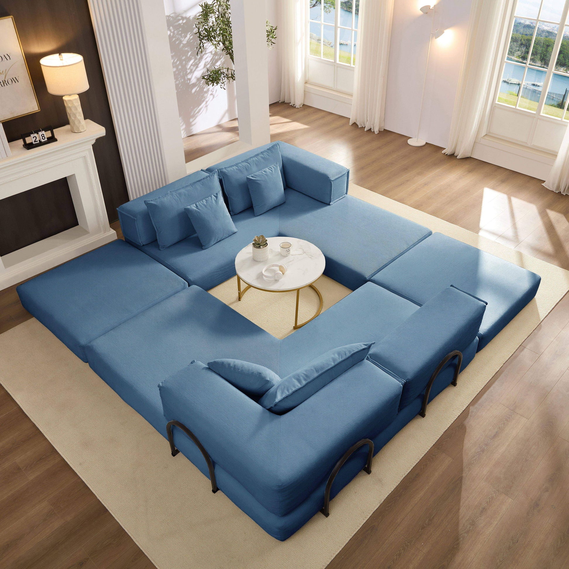Modular L Shaped Floor Living Room Sofa Set With 6 Pillows Home Essentials
