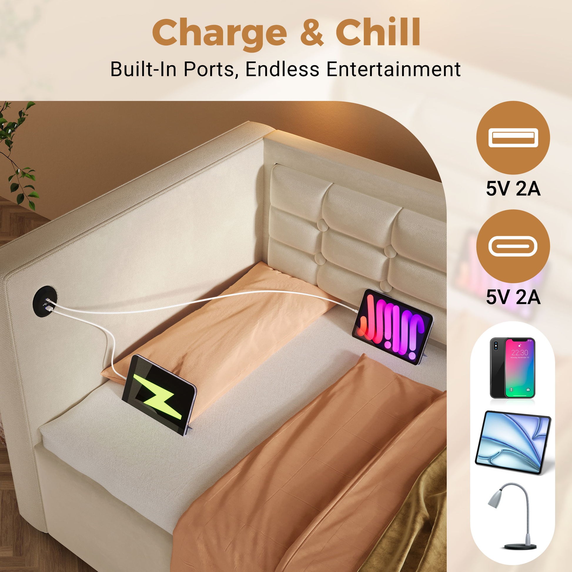 Upholstered Hydraulic Storage Daybed With USB & Type C Charging Artistry At Home