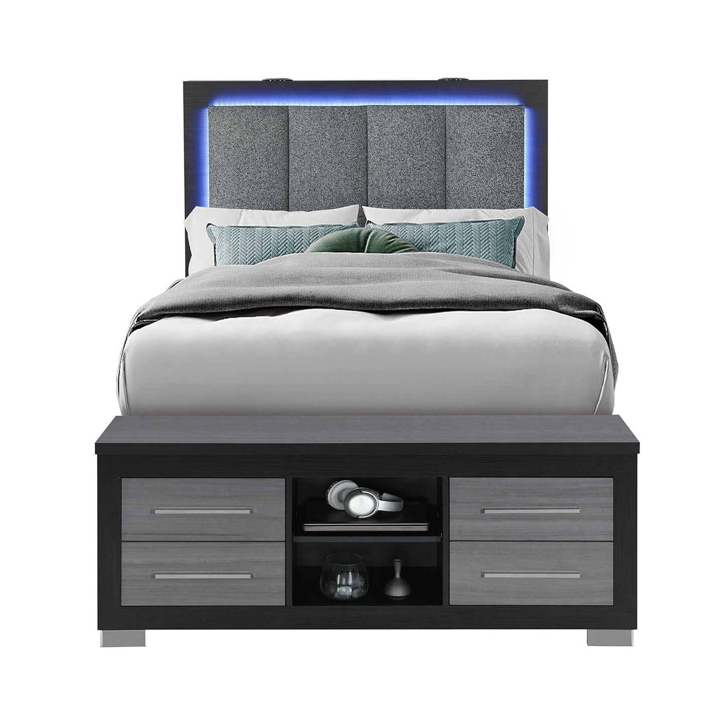 Messa - Bed With Storage Features And LED Lighting Global Furniture USA