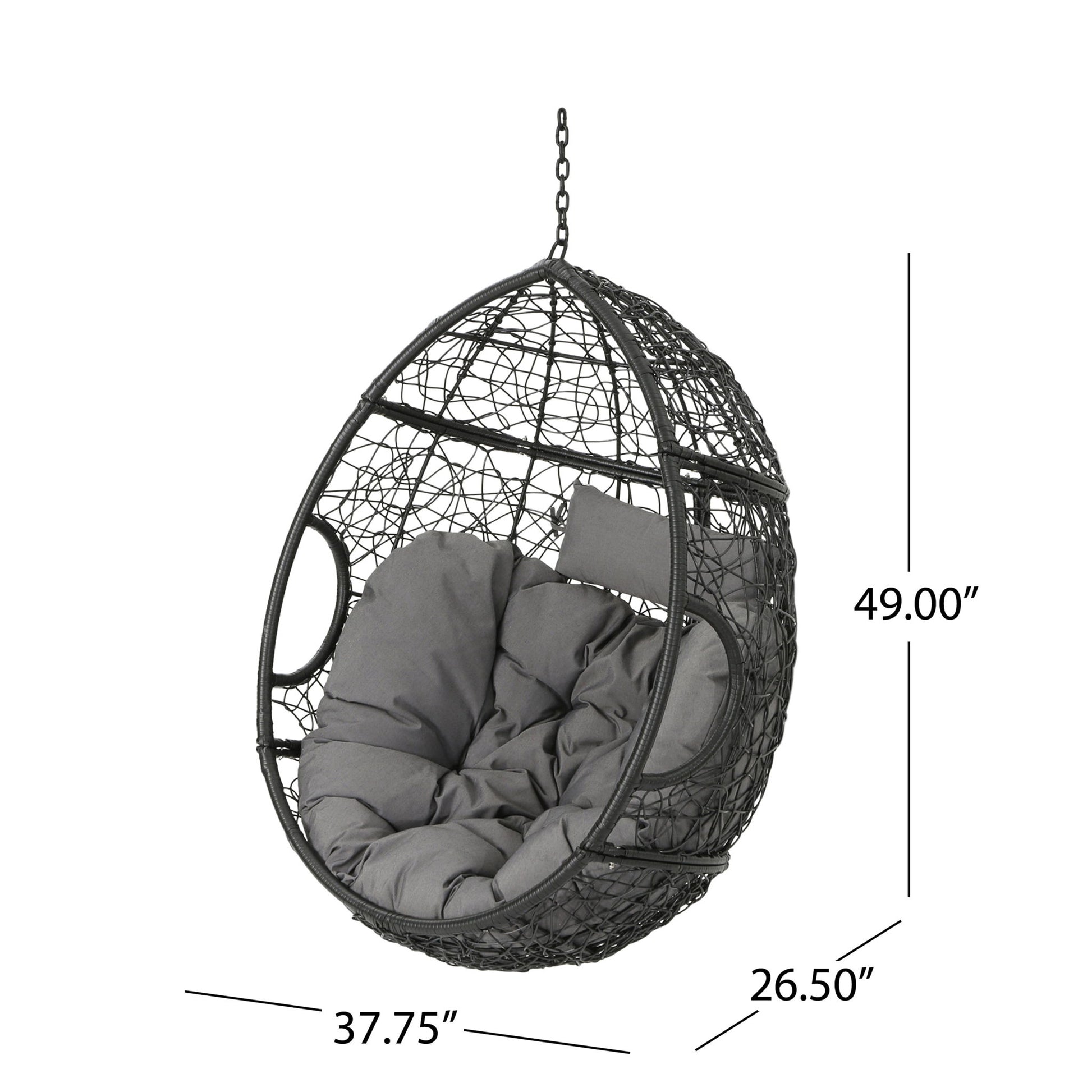 Kylie - Boho Style Hanging Basket Chair Rattan With Water Resistant Cushions Noble House