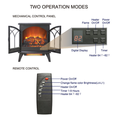 24" 3D Flame Electric Infrared Quartz Fireplace Stove With Remote Control - Antique Black