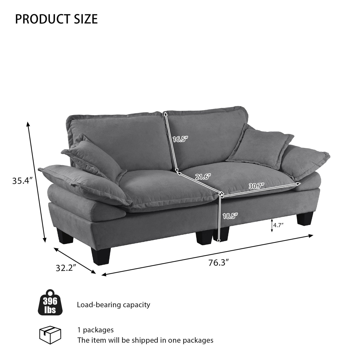 2 Seater Modular Loveseat With Curved Armrests Home Essentials