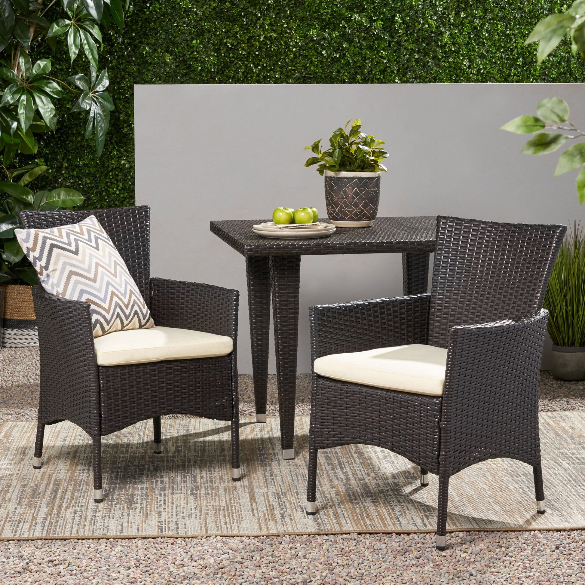 Clementine - Outdoor Wicker Dining Chairs Set With Water Resistant Cushions (Set of 2) - Brown Multi Noble House