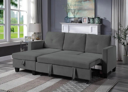 Nova - Velvet Reversible Sleeper Sectional Sofa With Storage Chaise Lilola Home
