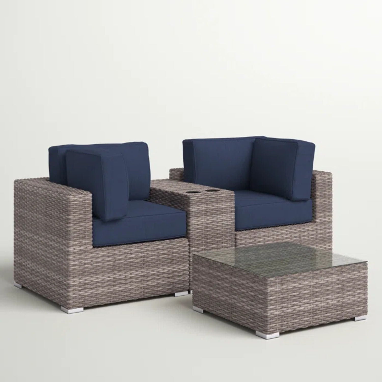 Wicker Seating Group Set With Table And Cushions LSI Patio Furniture