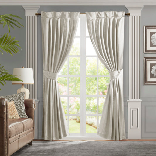 Avignon - Pleat Curtain Panel With Tieback Single - White