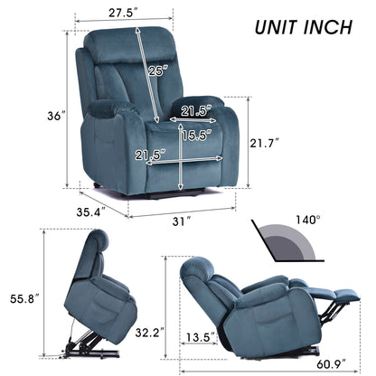 Power Lift Chair Recliner With Remote Control, Electric Reclining Sofa, Fabric Power Recliner For Living Room - Navy Blue Home Essentials