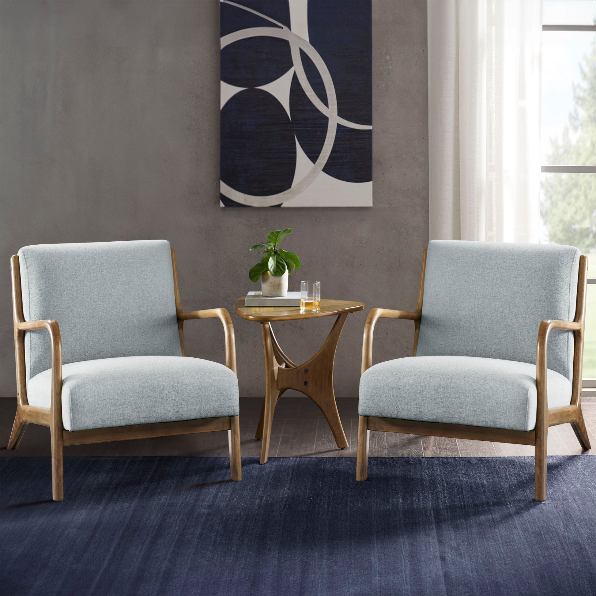 Novak - Mid-Century Modern Accent Armchair (Set of 2) - Light Blue INK+IVY