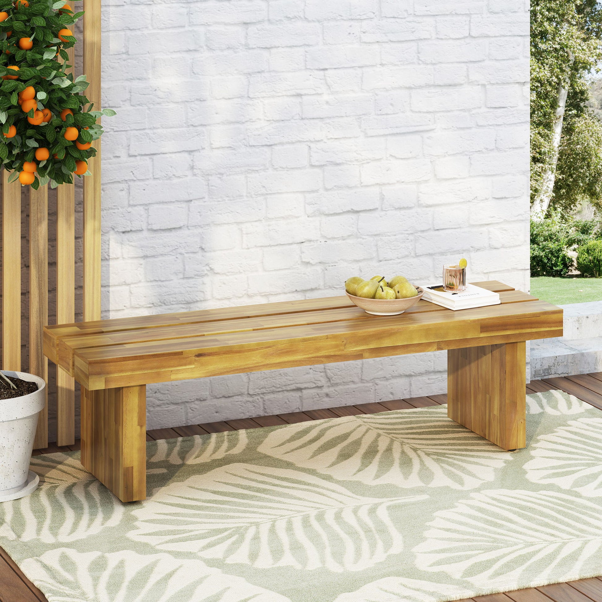 Nahanni - Rustic Acacia Wood Bench With Slat Design - Natural Noble House