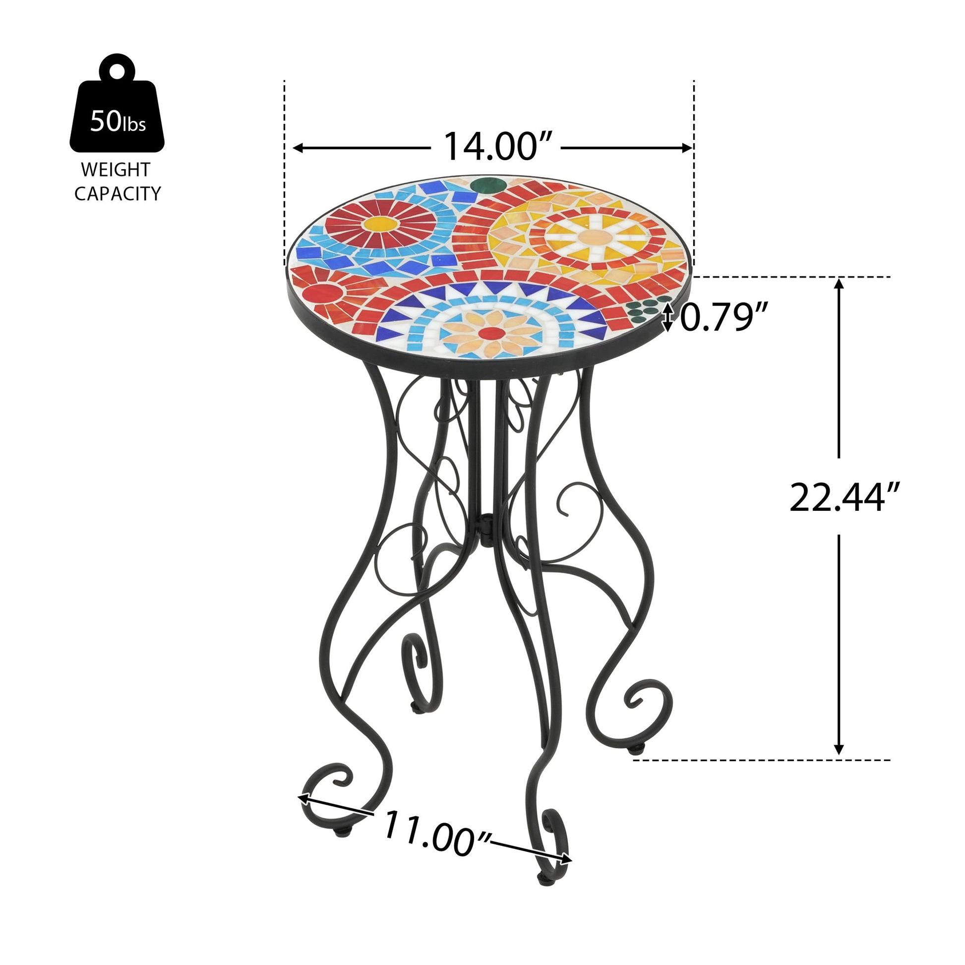 Colorful Outdoor Side Table With Ceramic Tile Top Noble House