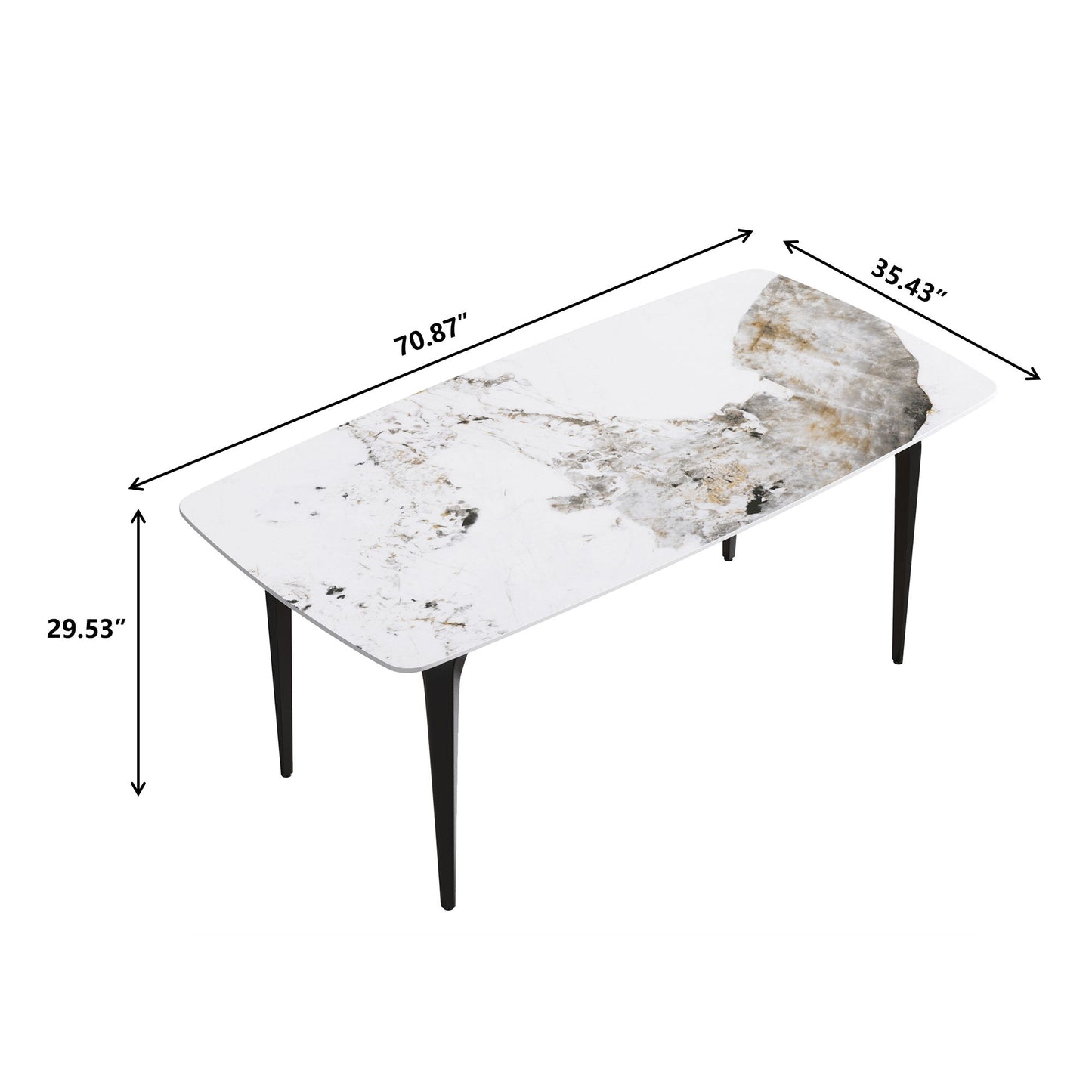 70.87" Modern Artificial Stone Pandora White Curved Black Metal Leg Dining Table - Antique White Home Essentials