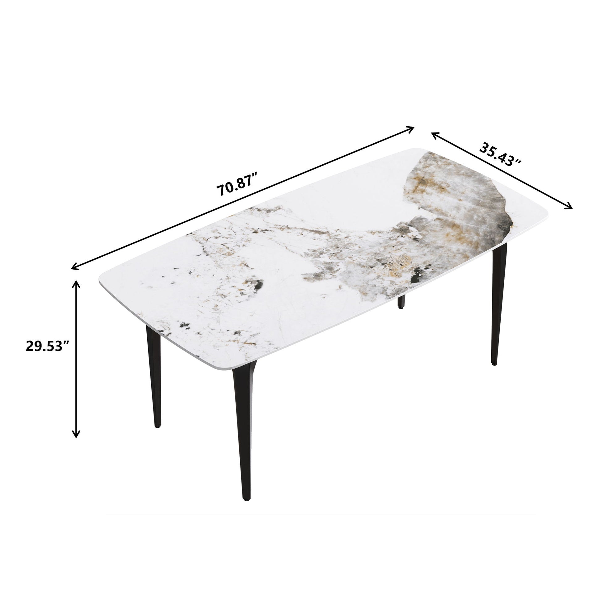 70.87" Modern Artificial Stone Pandora White Curved Black Metal Leg Dining Table - Antique White Home Essentials