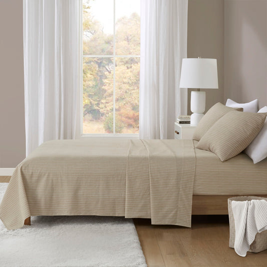 Cozy Cotton Flannel - King Printed Sheet Set - Beige/White Stripes True North by Sleep Philosophy